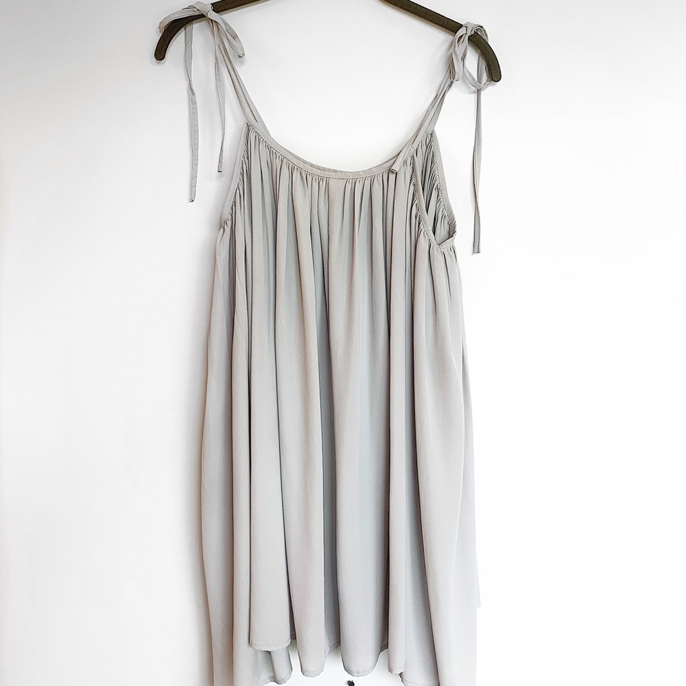 Grey Spaghetti Strap Tied Flowy Short Dress